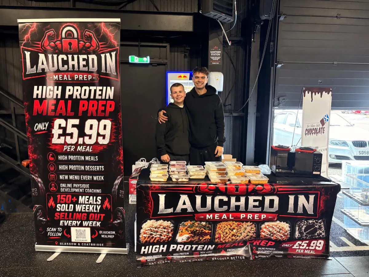 The stall with protein tubs stacked alongside